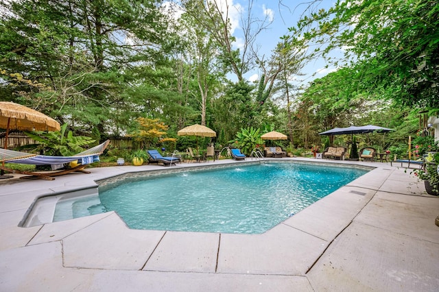 outdoor pool with a patio