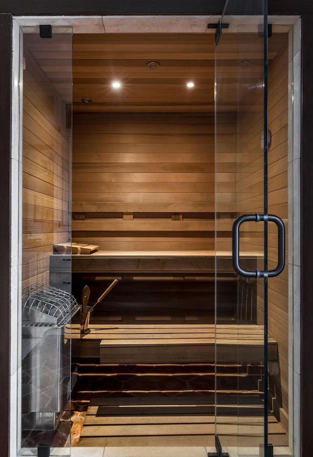 view of sauna with recessed lighting