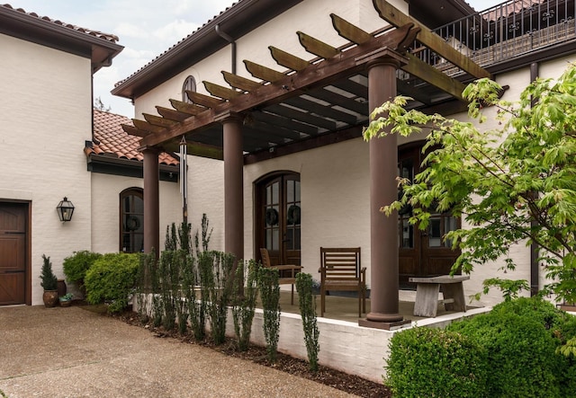 exterior space with a pergola