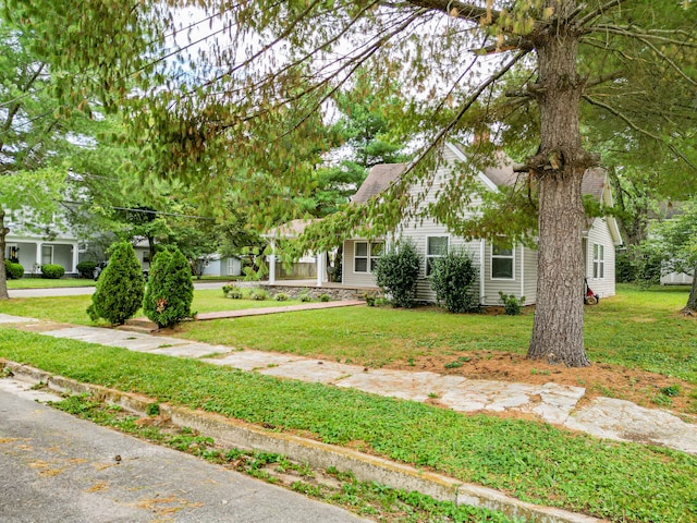 obstructed view of property with a front yard