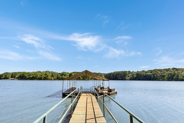 view of dock with a water view