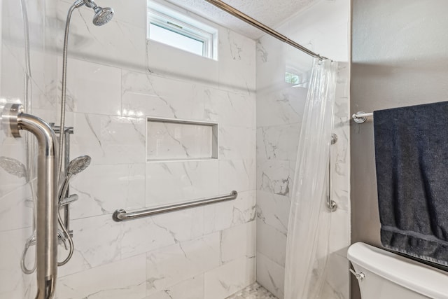 bathroom with toilet and a shower with curtain