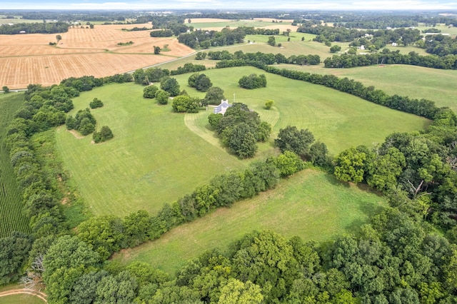 birds eye view of property featuring a rural view