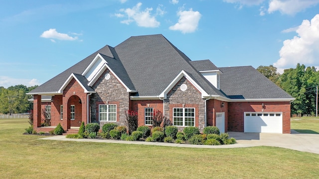 craftsman house featuring a front yard and a garage