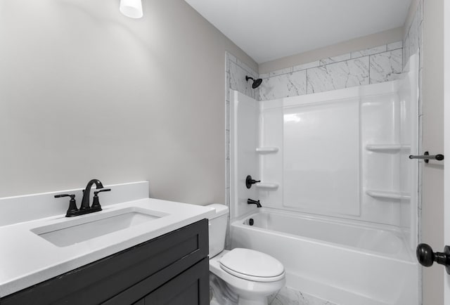 full bath with shower / washtub combination, vanity, and toilet