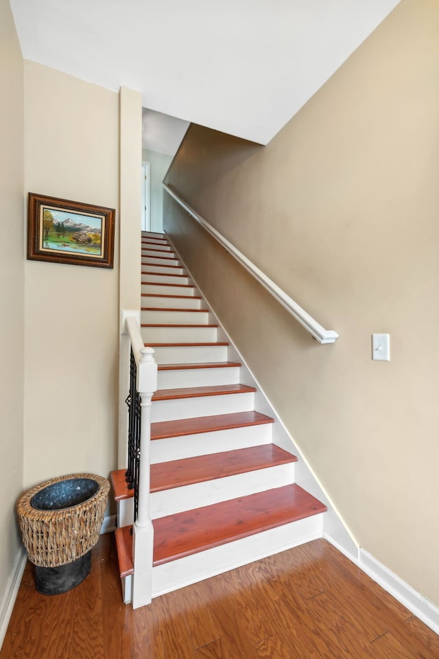 staircase featuring wood-type flooring