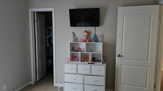 bedroom with light carpet