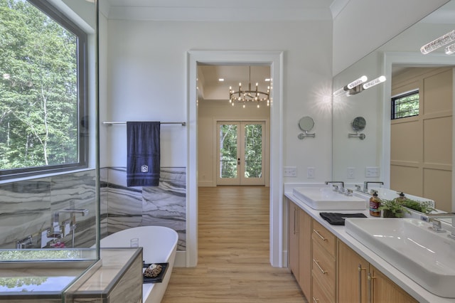 bathroom featuring vanity, plenty of natural light, and a tub