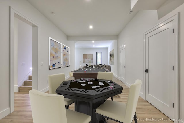 dining area with light wood-type flooring