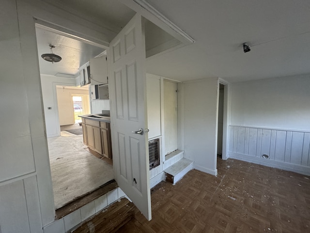 stairway with parquet floors