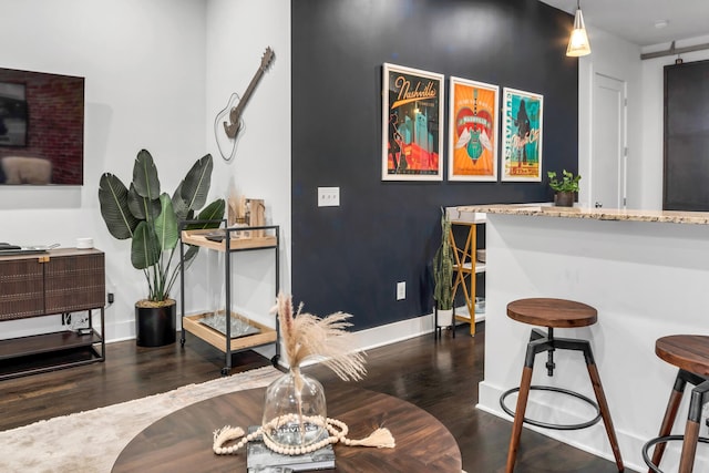 interior space with dark wood-type flooring