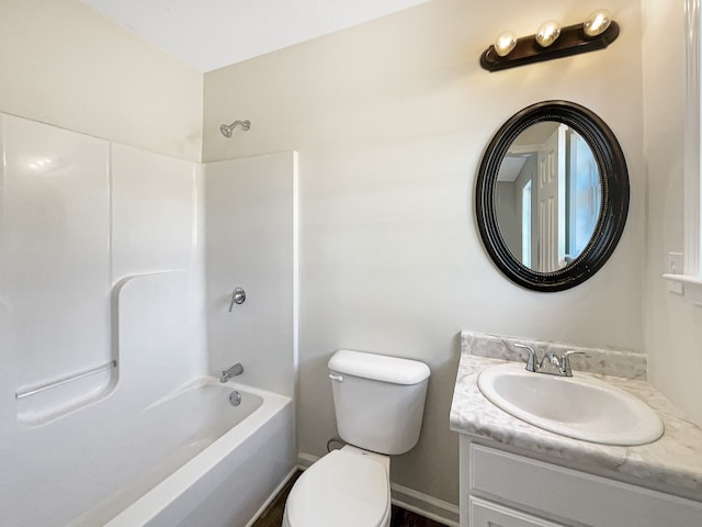 full bathroom featuring vanity, toilet, and bathtub / shower combination