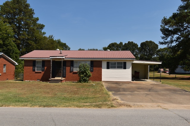 single story home with a carport and a front yard