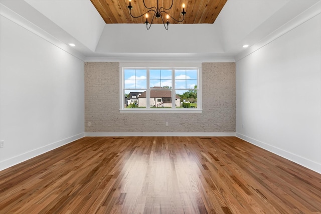 6816 Springwater St, Smyrna, TN 37167 - unfurnished room featuring a chandelier, baseboards, wood finished floors, wood ceiling, and recessed lighting