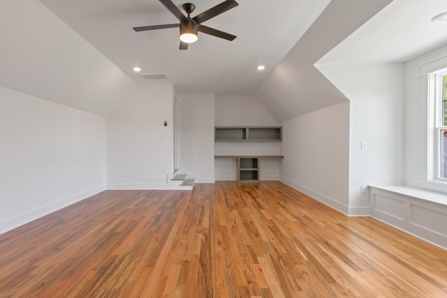 6816 Springwater St, Smyrna, TN 37167 - additional living space featuring lofted ceiling, light wood-type flooring, ceiling fan, baseboards, and recessed lighting