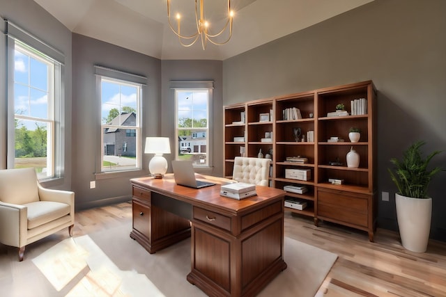 6816 Springwater St, Smyrna, TN 37167 - office area with a chandelier, light wood-style floors, and baseboards