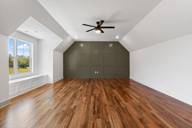 6816 Springwater St, Smyrna, TN 37167 - bonus room featuring a decorative wall, wood finished floors, lofted ceiling, and a ceiling fan