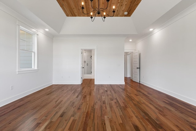 6816 Springwater St, Smyrna, TN 37167 - unfurnished bedroom featuring wood ceiling, a chandelier, dark wood-style flooring, baseboards, and recessed lighting