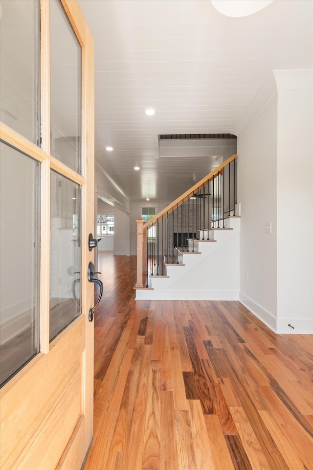 6816 Springwater St, Smyrna, TN 37167 - entryway featuring wood finished floors, baseboards, stairway, and recessed lighting