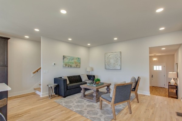 living room with light wood-type flooring