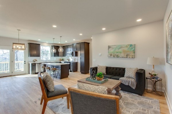 living room with light wood-type flooring