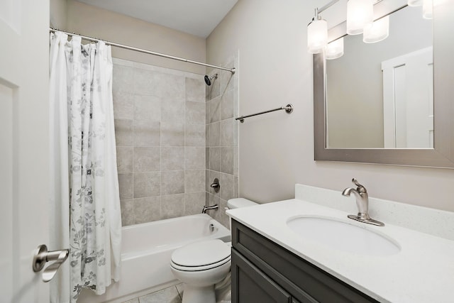 full bathroom featuring vanity, toilet, shower / tub combo, and tile patterned floors