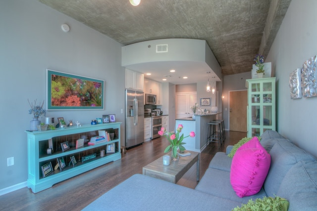 living room with dark wood-type flooring