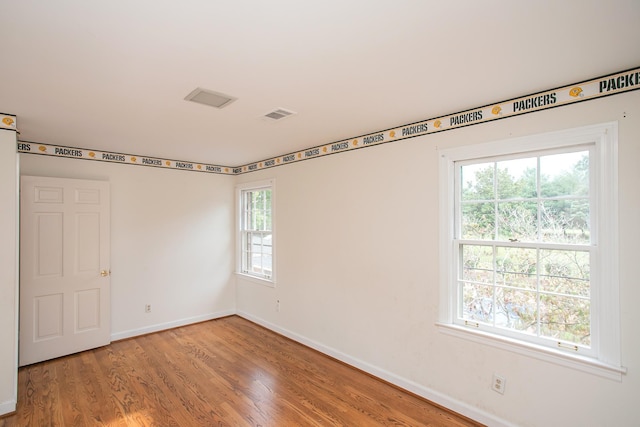 spare room with a wealth of natural light and wood-type flooring