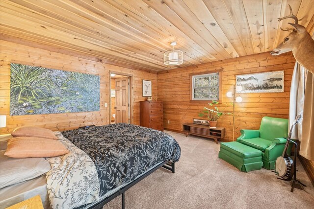 89 Ouchonder Rd, Elmwood, TN 38560 - bedroom featuring carpet flooring, wood walls, and wooden ceiling