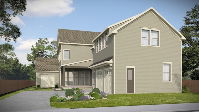 214 38th Ave N, Nashville, TN 37209 - view of front of property featuring a shingled roof, a front yard, a sunroom, and fence