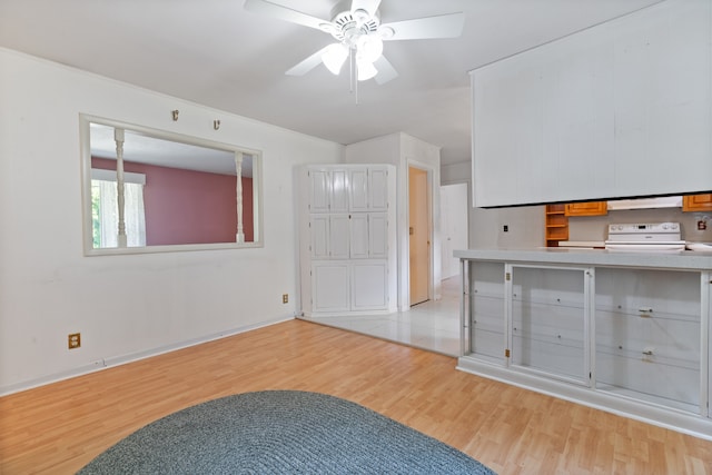 interior space featuring ceiling fan and light wood-type flooring