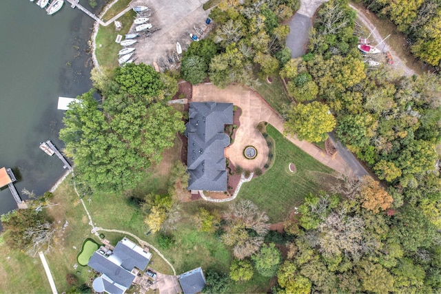 bird's eye view featuring a water view