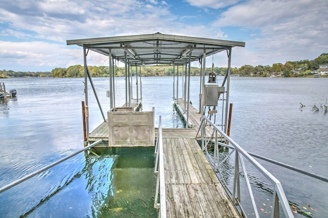 view of dock with a water view