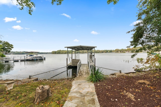 view of dock with a water view