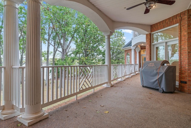 view of patio / terrace with a grill and ceiling fan