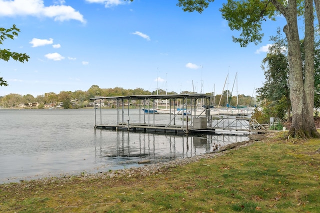 dock area with a water view