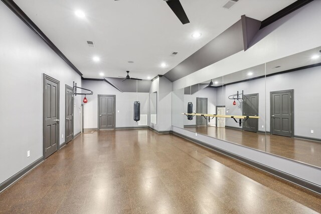 exercise room featuring ceiling fan