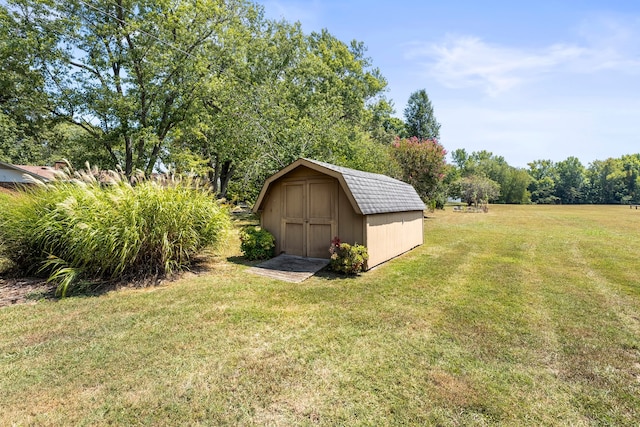 view of yard with a shed