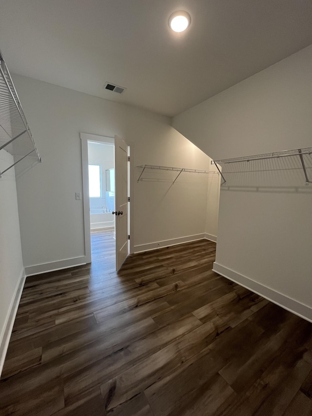 spacious closet featuring dark wood finished floors