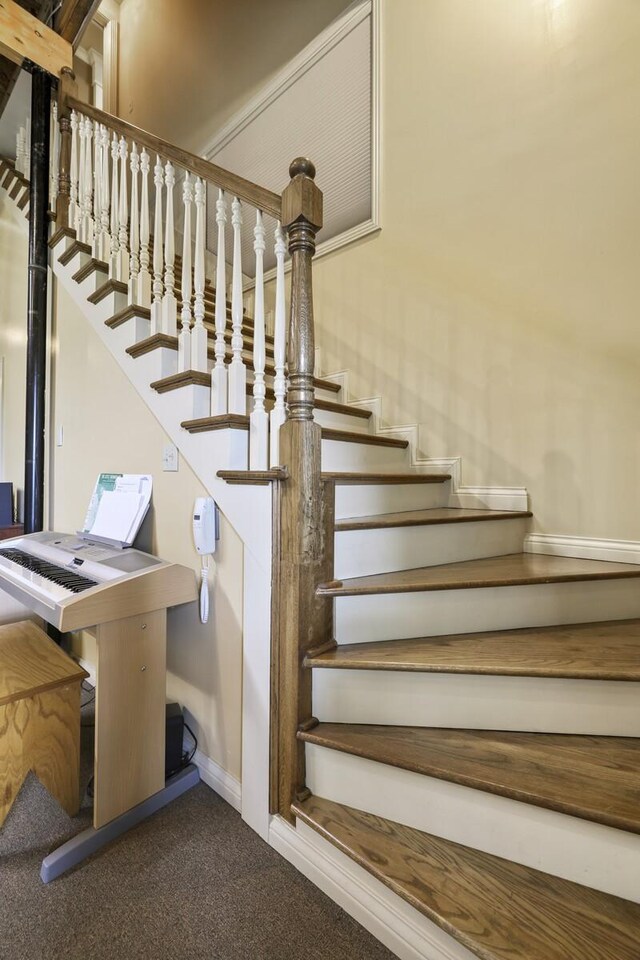 stairway with carpet floors