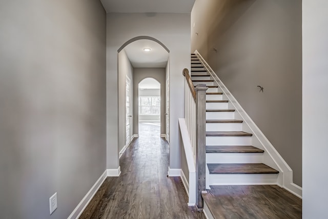 staircase featuring wood-type flooring