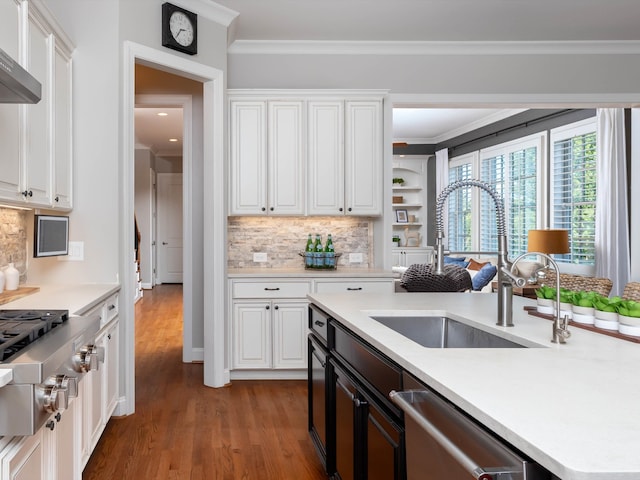 kitchen featuring sink, white cabinets, stainless steel appliances, and wood-type flooring