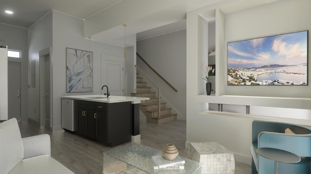 bathroom with vanity and wood-type flooring