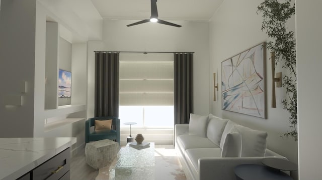 living room with ceiling fan