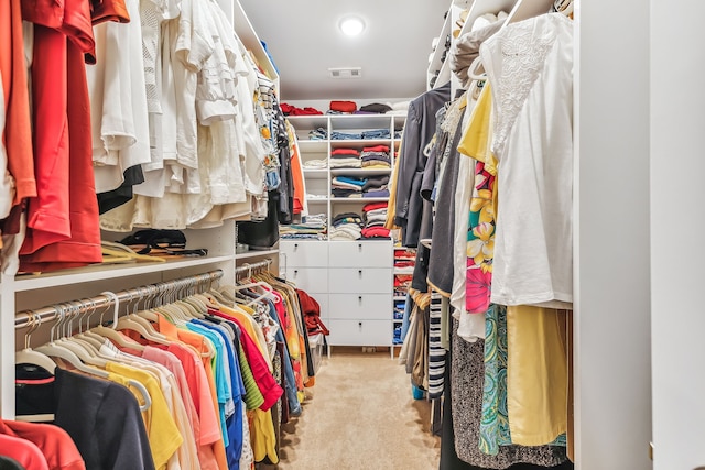 spacious closet with light colored carpet