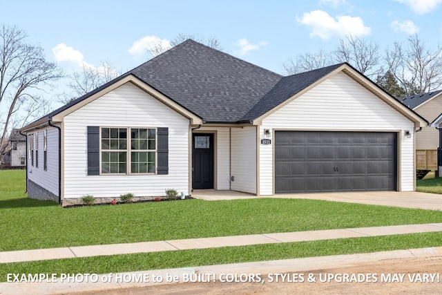 view of front facade featuring a front lawn and a garage