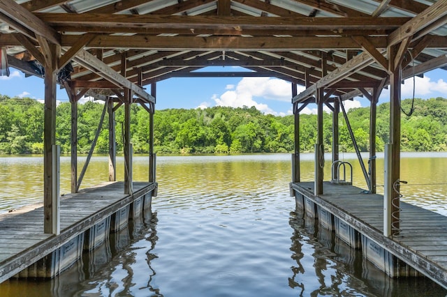 dock area featuring a water view