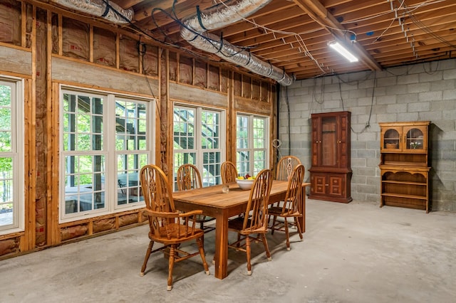 dining room with concrete floors