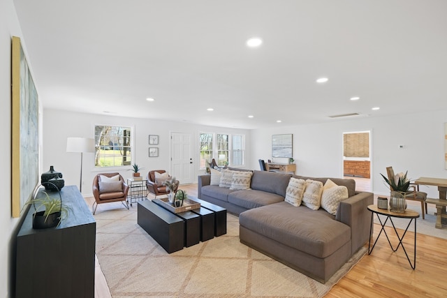 living room with light wood-type flooring