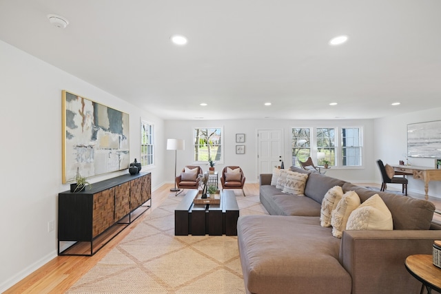 living room with light wood-type flooring and a wealth of natural light